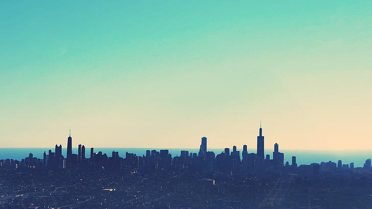 skyline, Chicago, paesaggio urbano, semplice, orizzonte, cielo, blu, Sfondo HD