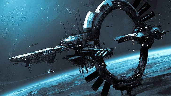 ilustraciones redondas de barcos grises y negros, Star Citizen, juego, tirador, simulador espacial, estrategia, cosmos, nave espacial, acorazado, planeta, Mejores juegos de 2015, Fondo de pantalla HD