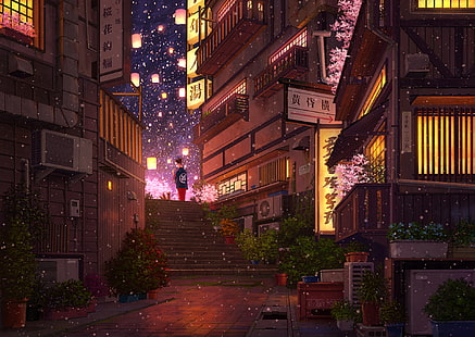 Anime, Original, Girl, Light, Night, Snowfall, Wallpaper HD HD wallpaper