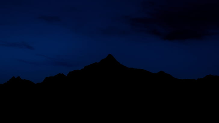 montanhas, céu, noite, escuro, preto, azul, HD papel de parede