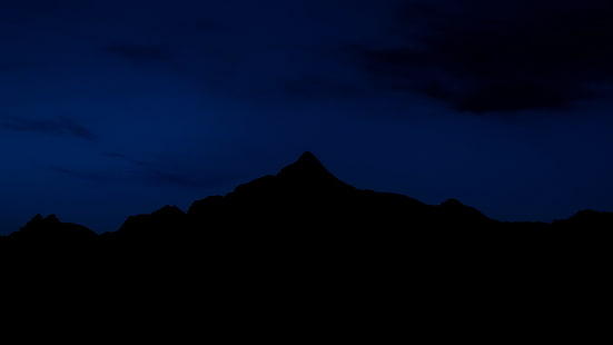 планини, небе, нощ, тъмно, черно, синьо, HD тапет HD wallpaper