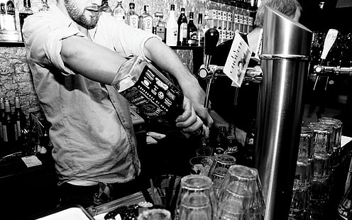 Bw Бармен Бар Джек Даниэль Алкоголь HD разрешение, напитки, алкоголь, бармен, Даниэль, Джек, разрешение, HD обои HD wallpaper