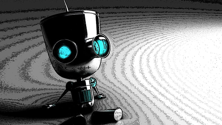 ilustração de robô preto, robô, trabalho artístico, arte digital, arte conceitual, Gir, Invader Zim, HD papel de parede