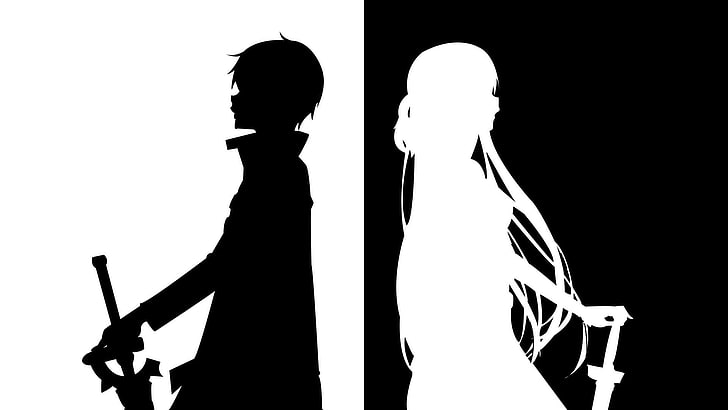 Sword Art Online silhouette wallpaper, Sword Art Online, anime, Kirigaya Kazuto, Yuuki Asuna, HD wallpaper