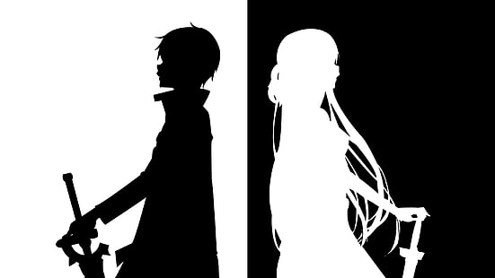 Sword Art Online silhouette wallpaper, Sword Art Online, anime, Kirigaya Kazuto, Yuuki Asuna, HD wallpaper HD wallpaper