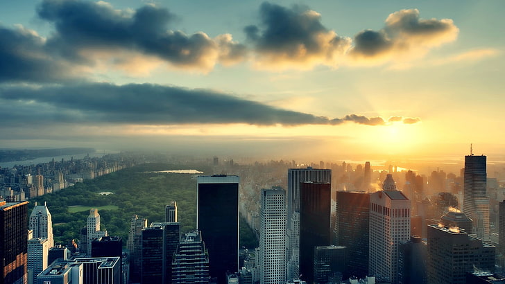 struktur beton putih, kota, Kota New York, Manhattan, Central Park, cityscape, Wallpaper HD