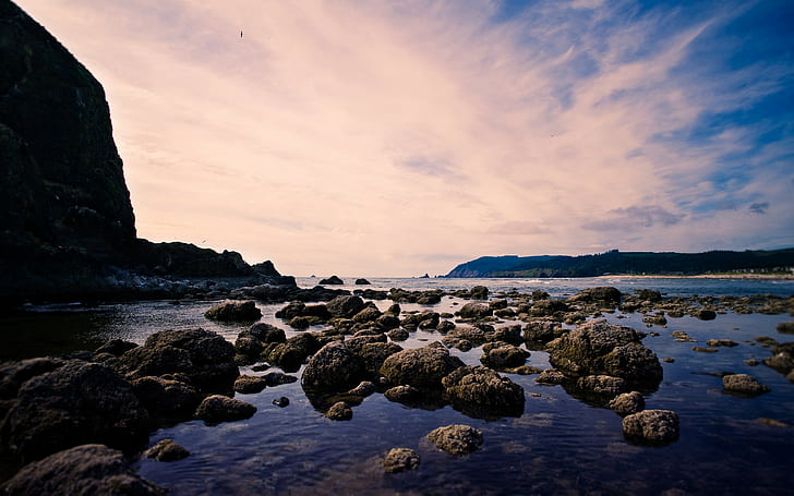 paisaje, playa, piedras, naturaleza, mar, Fondo de pantalla HD