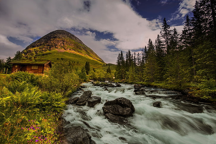 Fluss, Hütte, HD-Hintergrundbild