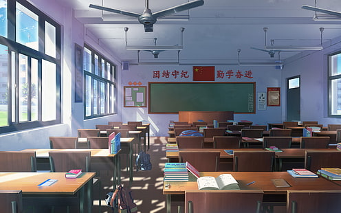 anime, escuela, sala, interior, Fondo de pantalla HD HD wallpaper