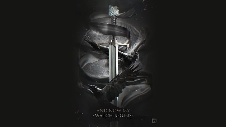 And Now My Watch Begins poster, Game of Thrones, crow, sword, quote, Book  quotes, HD wallpaper | Wallpaperbetter