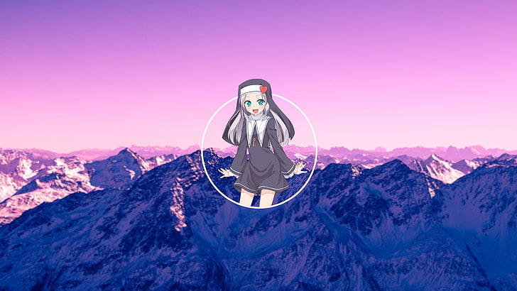 Shikiyo, loli, mountains, blurred, picture-in-picture, HD wallpaper