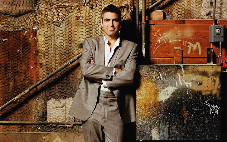 George Clooney, george clooney, stylish, tuxedo, gray, brunette, HD wallpaper