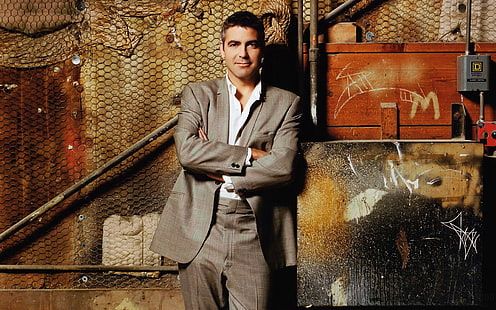 George Clooney, george clooney, stylish, tuxedo, gray, brunette, HD wallpaper HD wallpaper