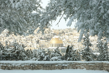 Israël, Jérusalem, montagne, neige, temple, hiver, Fond d'écran HD HD wallpaper