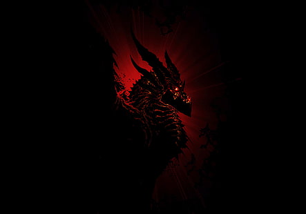 carta da parati drago nero e rosso, fantasia, warcraft, world of warcraft, Deathwing, MMORPG, drago nero, aspetto, Sfondo HD HD wallpaper