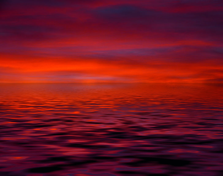 Most Beautiful Sunrise in the World, red and purple body of water, Nature, Landscape, Sunrise, Orange, Purple, Pink, Photoshop, Cloud, Wave, Water, Mood, atmosphere, Mirroring, afterglow, imageediting, HD wallpaper