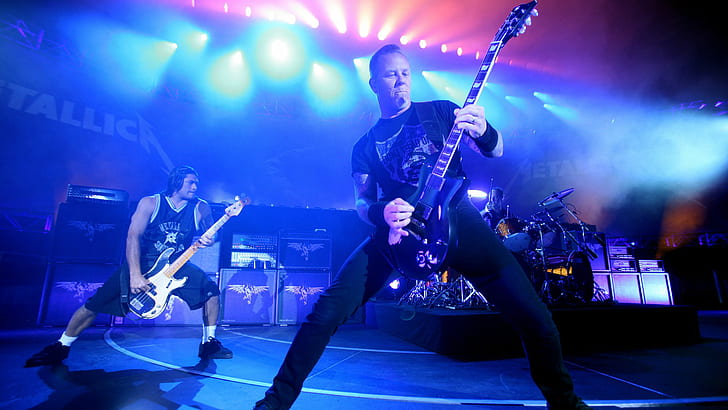 Концерт группы Metallica Light, гитарная группа Blue James Hetfield HD, музыка, синий, свет, гитара, концерт, Джеймс, группа, Metallica, Hetfield, HD обои