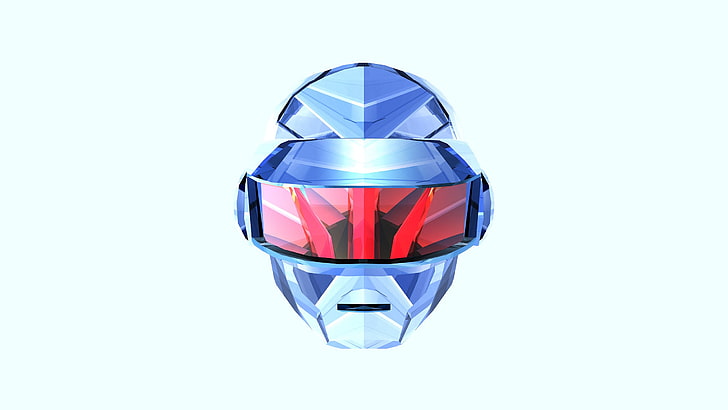 Ilustración de cabeza de robot azul, Daft Punk, punk, EDM, Justin Maller, música, fondo simple, fondo blanco, Fondo de pantalla HD