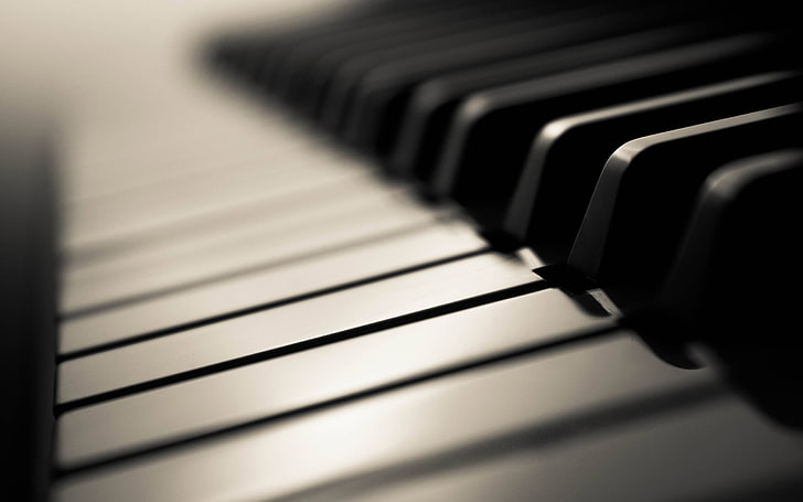 مفتاح البيانو الأبيض ، البيانو ، عمق المجال ، أحادية اللون ، المقربة ، آلة موسيقية ، موسيقى، خلفية HD