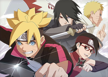 Anime, Boruto, Boruto Uzumaki, Naruto Uzumaki, Sarada Uchiha, Sasuke Uchiha, Sfondo HD HD wallpaper