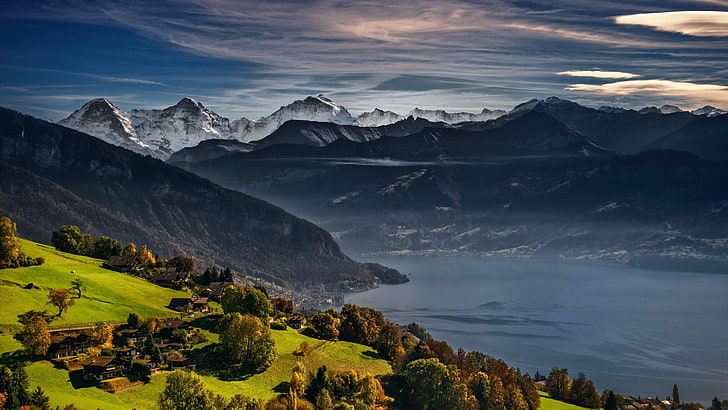 облак, Европа, Швейцария, Алпи, швейцарски Алпи, пейзаж, планинско езеро, алпийско езеро, thunersee, природа, планина, езерото thun, пустиня, thun, планина, езерото thun, небе, HD тапет