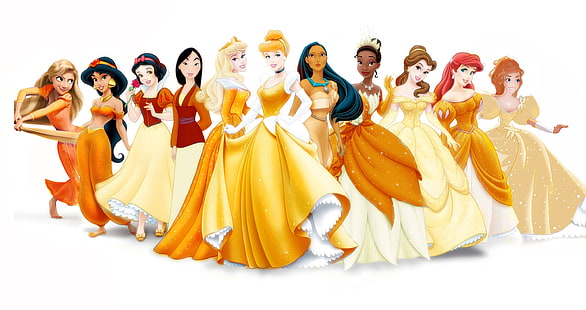 Disney Prensesleri illüstrasyon, Rapunzel, Giselle, Ariel, disney, Prenses, Yasemin, Mulan, Uyuyan güzel, Tiana, Belle, Külkedisi, Pocahontas, Pamuk Prenses, Disney Prenses, HD masaüstü duvar kağıdı HD wallpaper