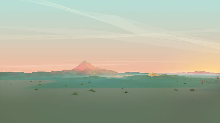 montañas, baja poli, puesta de sol, arte digital, Fondo de pantalla HD