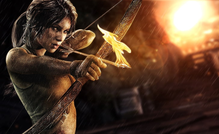 Lara Croft Bow and Arrow, Tomb Raider illustration, Games, Tomb Raider, Journey, Artwork, Game, Fire, Action, Adventure, Survivor, TombRaider, LaraCroft, ThirdPerson, videogame, conceptart, HD wallpaper