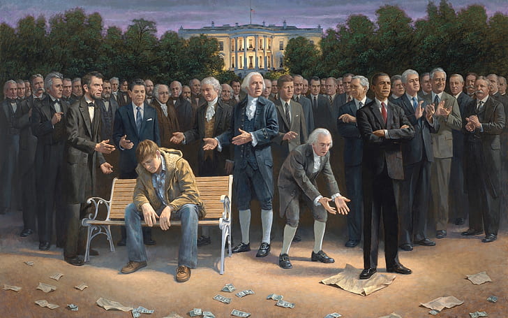 Abraham, Ameryka, anarchia, sztuka, Barack, ciemny, ekonomia, humor, Lincoln, mężczyźni, nastrój, Obama, ludzie, Polityka, biedny, smutny, smutny, smutek, surrealistyczny, USA, Tapety HD