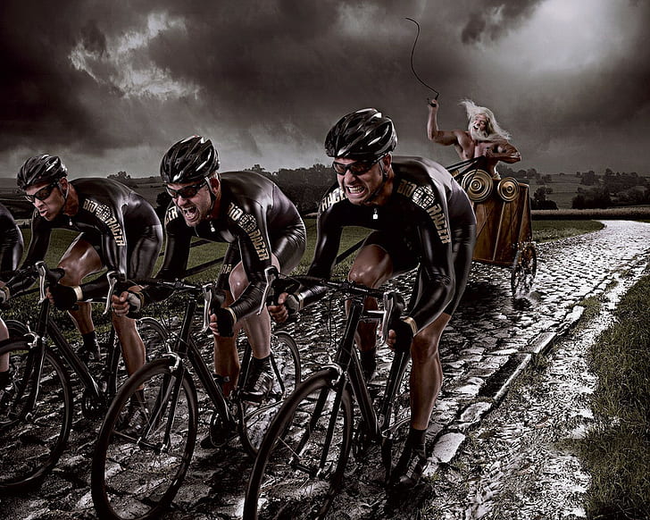 Cyclists, Chase, Fight, HD wallpaper
