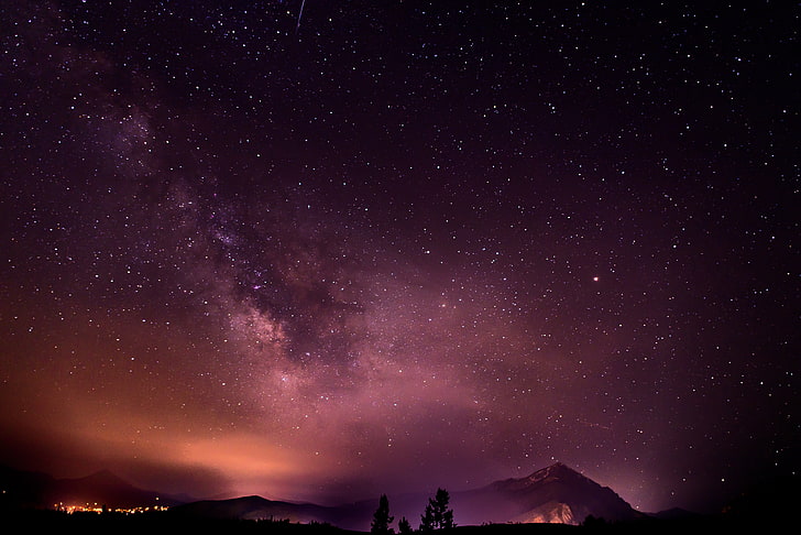 السماء الأرجواني والنجوم والطبيعة والمجرة، خلفية HD