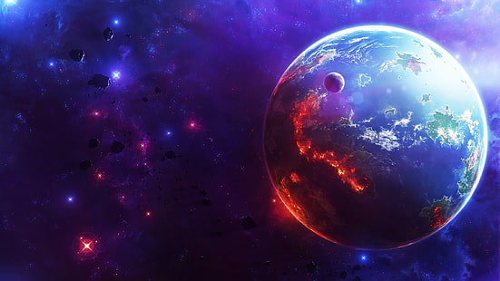 Erde im Weltraum Wallpaper, Universum, Weltraum, Sterne, digitale Kunst, Planet, Weltraumkunst, HD-Hintergrundbild HD wallpaper
