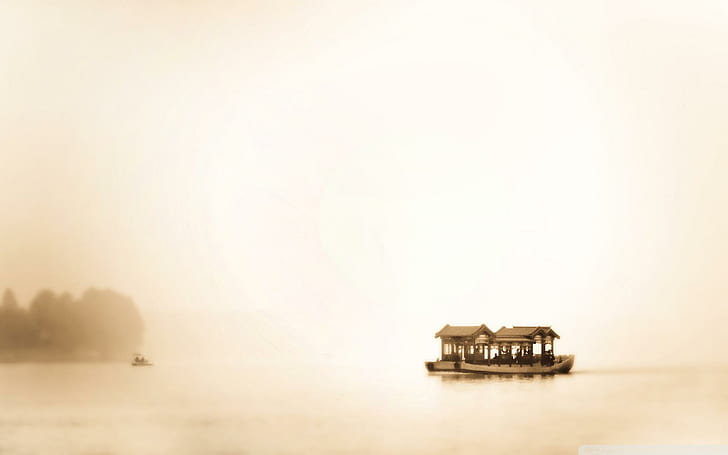 Boats In The Mist, light, white, mist, łódki, Tapety HD