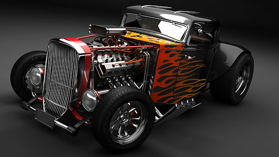 samochód, Hot Rod, zmodyfikowany, muscle cars, odbicie, chrom, Rocket League, Tapety HD HD wallpaper