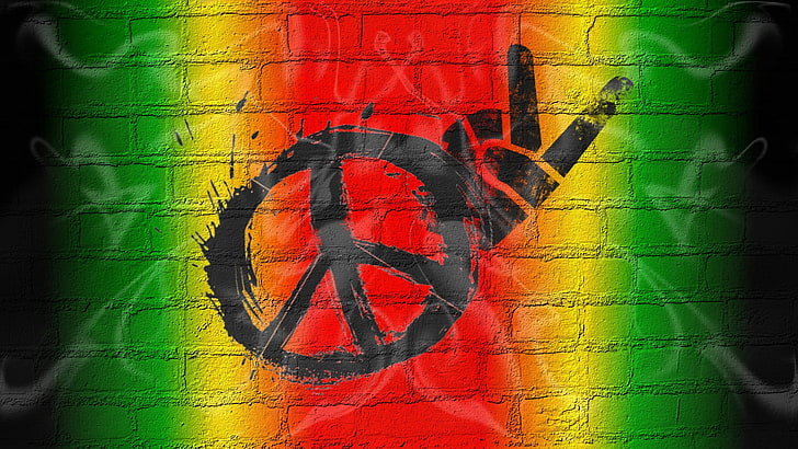 peace, love, graffiti, bricks, HD wallpaper