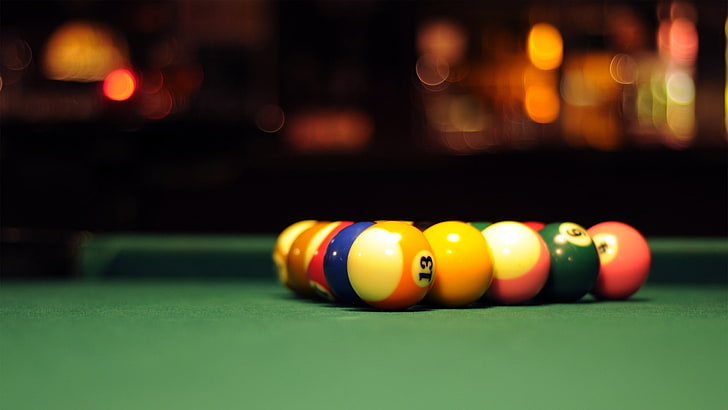 billiard balls, untitled, billiards, depth of field, bokeh, billiard balls, HD wallpaper
