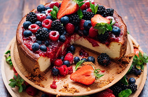 Храна, торта, зрънце, къпина, боровинка, десерт, плодове, сладкиши, малина, ягода, HD тапет HD wallpaper
