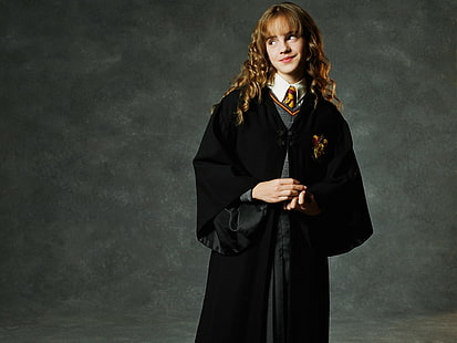 Emma Watson, Hermione Granger, Harry Potter, film, attrice, sorridono, guardando lontano, Sfondo HD HD wallpaper