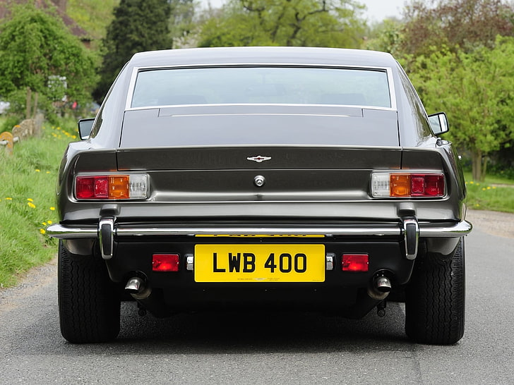 black vehicle, aston martin, lagonda, v8, 1974, black, rear view, car, HD wallpaper