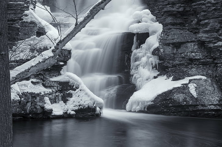 water fall photo, Deer Leap Falls, water fall, photo, Dingmans  Ferry, March, Ice, Nature, Waterfall, Winter, Cold, Creek, Rocks, stream, river, Childs, State  Park, Deer  Leap  Falls, water, scenics, HD wallpaper