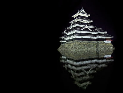 Reflection, Castle, Matsumoto, HD wallpaper HD wallpaper