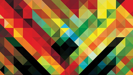 wallpaper mosaik kuning, merah, dan hitam, afrika hitech, Andy Gilmore, geometri, warna-warni, abstrak, pola, Wallpaper HD HD wallpaper