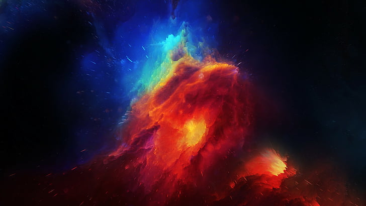 خلفية رقمية زرقاء وحمراء للمجرة ، سديم رأس الحصان ، 4k، خلفية HD