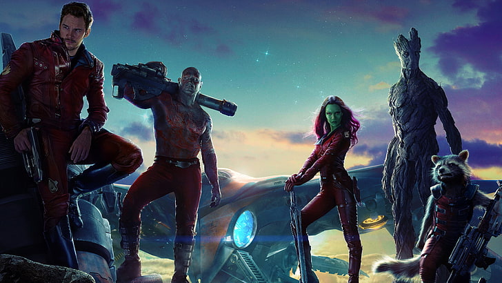 Guardians of the Galaxy volym 1 tapet, Marvel Guardian of the Galaxy tapet, Guardians of the Galaxy, Groot, Star Lord, filmer, science fiction, HD tapet