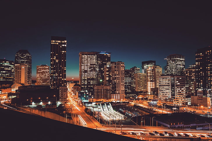 kota, lampu, pemandangan kota, malam, Wallpaper HD