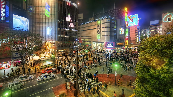 weiße Limousine, Stadtbild, Stadt, HDR, Gebäude, Tokyo, städtisch, Nacht, HD-Hintergrundbild