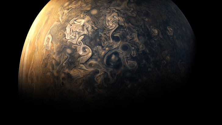 Юпитер, атмосфера, планета, черный фон, солнечная система, HD обои