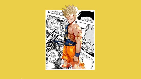 Dragon Ball, Son Goku, манга, аниме, минимализъм, прост фон, картина в картина, аниме момчета, https://www.pixiv.net/en/users/3584828, HD тапет HD wallpaper