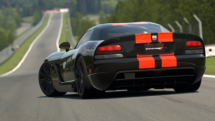 schwarz und rot Dodge Sportwagen auf der Straße, Auto, Gran Turismo, HD-Hintergrundbild