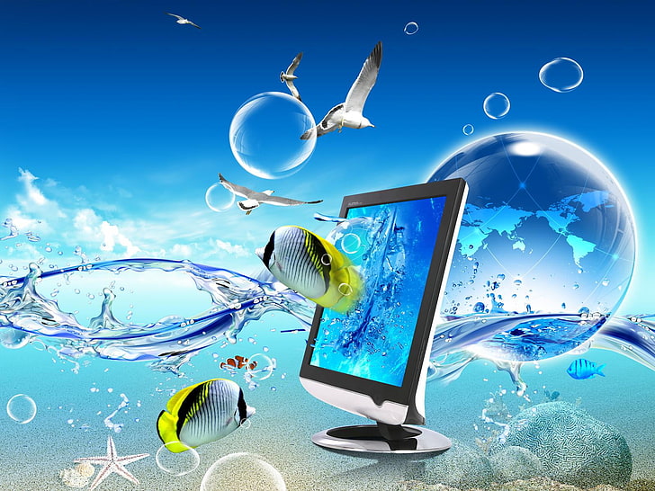 ONDAS 3D, monitor de computadora de pantalla plana, 3D, 3D abstracto, agua,  Fondo de pantalla HD | Wallpaperbetter